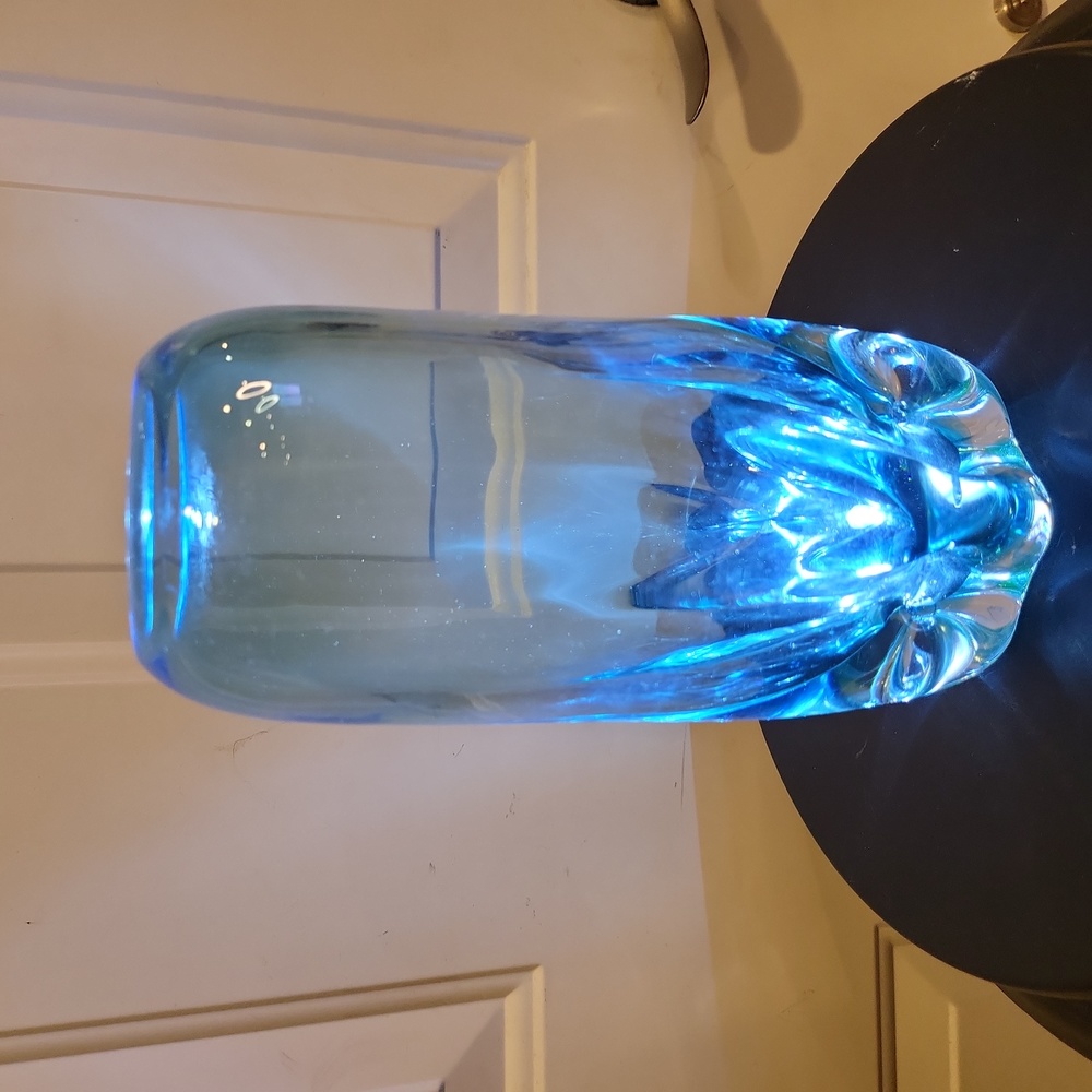 Signed Art Glass Baker Labino Studio Blue Vase